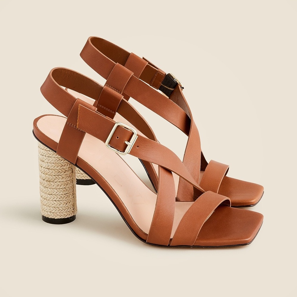 J. Crew Rounded rope-heel sandals in brown leather